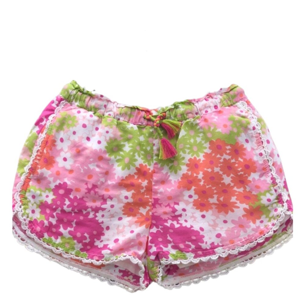 Boden Colorful Crochet Doily Shorts with Pockets Summer Floral Print Sz 6Y